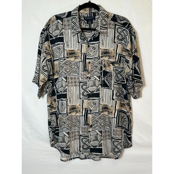 Montage Pour Homme Men's 100% Silk Camp Hawaiian Tropical Button Down Shirt SZ L - Picture 1 of 3